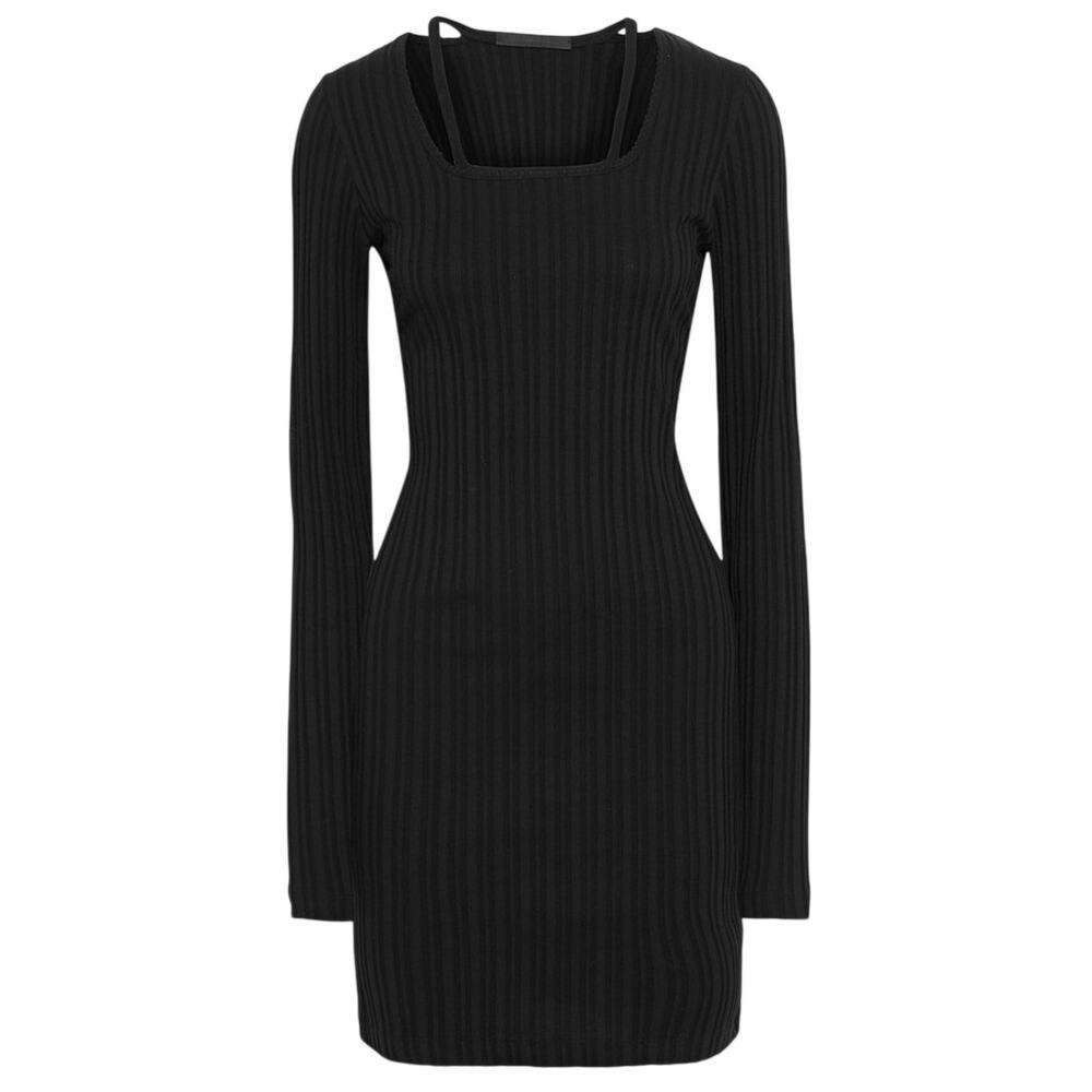 Helmut Lang Ribbed Black Cutout Cotton Jersey Mini Dress Size XS